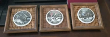 Currier & Ives Winter Farmers Homestead Ceramic Wood Wall Plaque Set Of 3