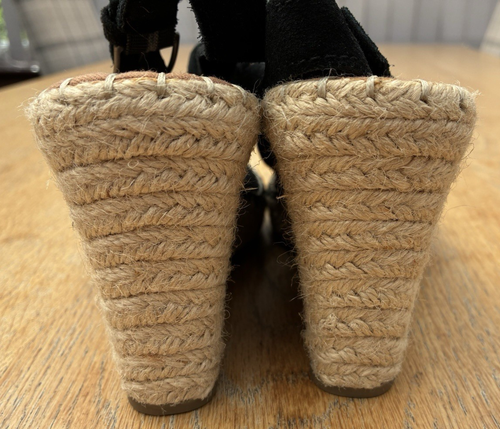 Toms Monica Black Suede Espardrille Wedge Sandal Size 5.5 UK - Picture 4 of 5