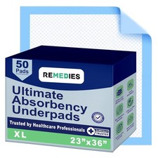 REMEDIES Disposable Bed Pads - Adults, Seniors, Kids Puppy, 23"x36" 50 Count