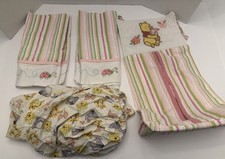 Winnie the Pooh Baby Bedding Lot: Diaper Stacker, 2 Window Valances, Crib Sheet