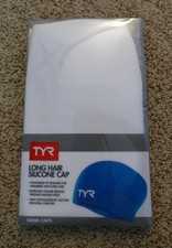 New TYR Long Hair Silicone Swim Cap White