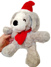 Holiday Gray Puppy Scarf Santa Hat 11  Dog Toy Plush Pet Toy Teddy Squeaker