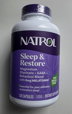 Natrol Sleep & Restore - Melatonin 5mg, Magnesium Glycinate, GABA - 120 Capsules