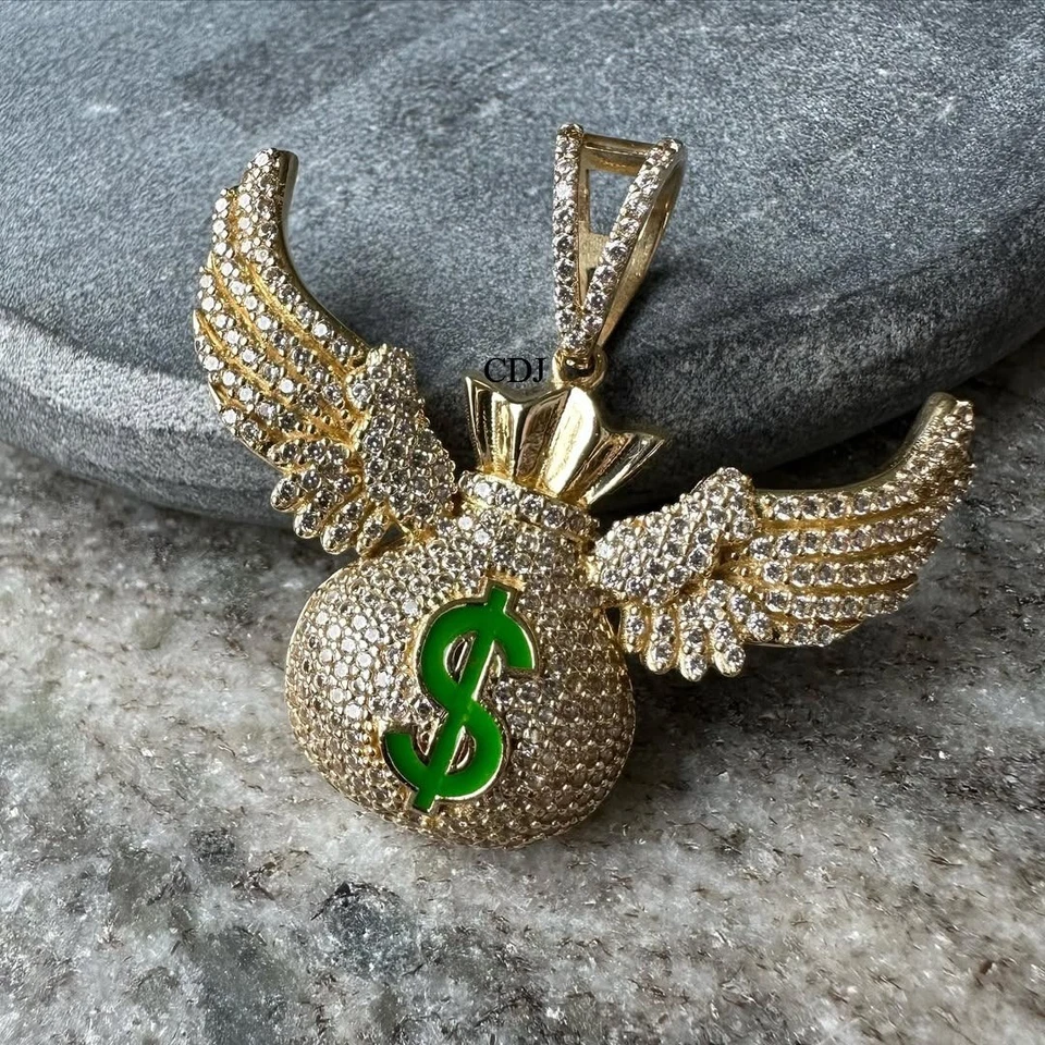 Real Moissanita Sorpresa Regalo Para Día del Hombre Bolsa de Dinero Esmalte Colgante Plata 925 Foto 4 de 4