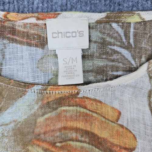Chicos Poncho Blouse Womens S/M Sheer Floral Boho Lightweight Woven Tropical - Picture 2 of 5