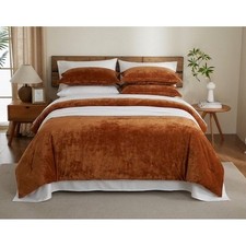 Luxury Velvet Comforter Set 9 pcs Copper Orange King Egyptian Cotton Sheet