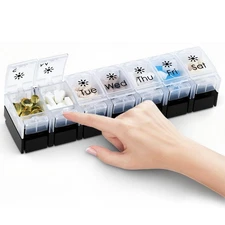 Extra Large AM/PM Weekly Pill Organizer 7 Day Vitamin Case with Push Button