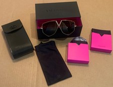 NEW Valentino Sunglasses Gold V-Hexagon Metal V Bridge with Case  Leather Strap