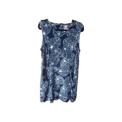 Weird Fish Sachi Navy White Leaf Print Sleeveless Tunic Dress Size 12