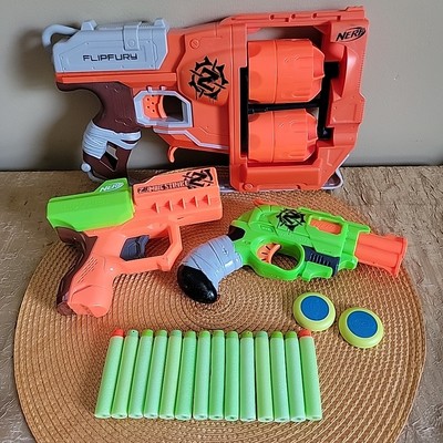 NERF まとめ売り Lot of 3 Nerf Zombie Series Blaster Toy Guns Includes 2 Disc & 14