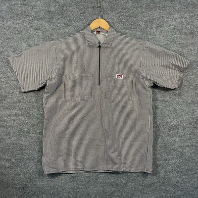 Vintage 90s BEN DAVIS Hickory Stripe Half Zip Work Shirt Men's L Brown USA Made