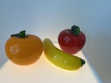 Vintage Blown Art Glass Fruit Murano Style Textured Orange, Banana And Apple