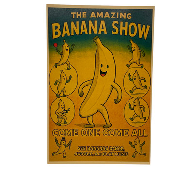 Circus Banana Poster   Funny Banana Show Wall Art - Retro Carnival Style Print