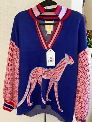 Emily McCarthy LONG-SLEEVE SWEATER NWT XL Cheetah Animal Bright  NEW