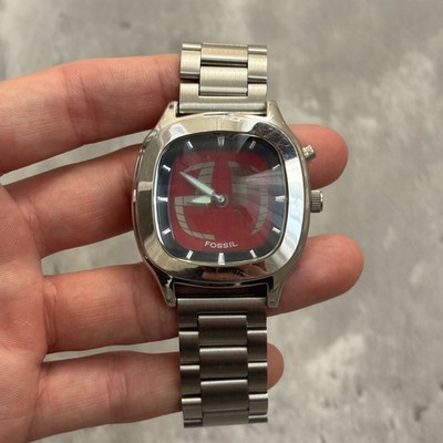 FOSSIL BIG TIC Watch Red Silver Y2K | eBay