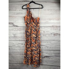 Nine West Dress Women's 2XL Orange Blue One Shoulder Maxi Geometric Boho Summer