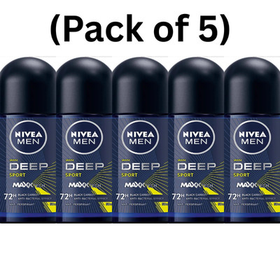 Nivea Men Deep Sport MAXXTECH 72hr Roll-On Deodorant 50ml (Set Of 5)