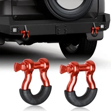 9500LBS Universal 2×3/4" Red D-Ring Shackle Tow Strap Hooks For Jeep Trucks Etc.