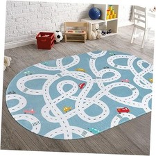 Large Kids Playroom Rug, 4'x6' Washable Road Rug for Nursery, Non-Slip Fun