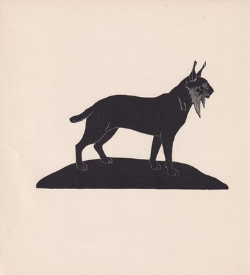 1929 Luchs Druck Holzstich - Wandkunst - antikes Tier - 8 x 7,25 cm