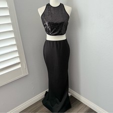 ASOS design two piece sequin top maxi dress Black Prom Formal wedding party NEW