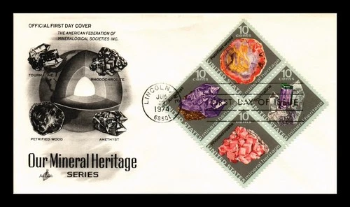 DR JIM STAMPS US COVER OUR MINERAL HERITAGE SERIES FDC SETENANT ARTCRAFT