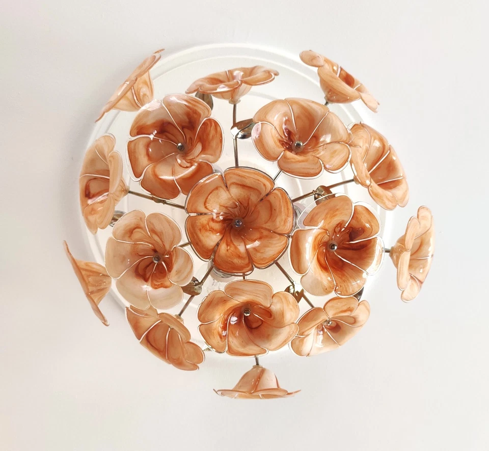 Vintage 1980s Brown Murano Glass Flower Chandelier - Image 3 of 4