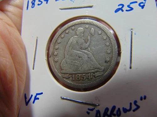#2)  1854  Seated Liberty Quarter 25c "Arrows"