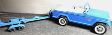Vintage Tonka Jeep Blue Steel Pressed Metal With Boat Trailer Used