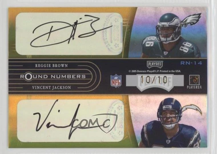 2005 Playoff Contenders Gold /10 Reggie Brown Vincent Jackson Rookie Auto RC - Image 2 of 2