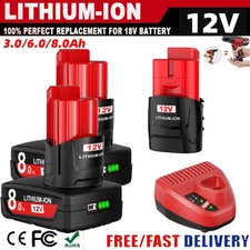 8.0Ah For Milwaukee For M12 Battery Lithium Capacity 12V 48-11-2460 48-11-2440