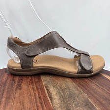 Taos The Show Sandals Women's 10 Brown Leather Comfort T-Strap Slingback Walking