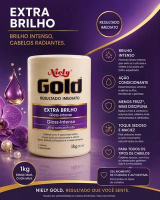 Niely Gold Extra Brilho Gloss-Intense Máscara Capilar 1kg