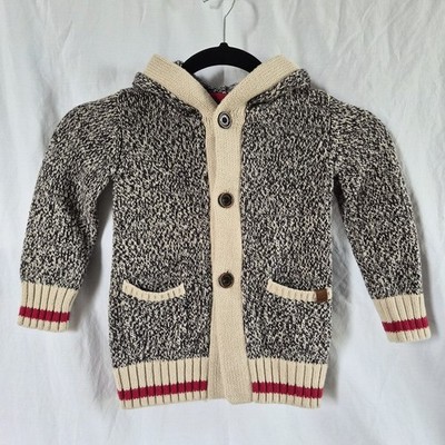 Roots Cabin Kids 2T Sock Monkey Hooded Sweater Cardigan Button Up