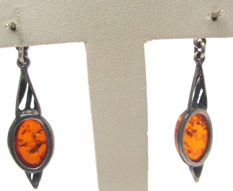 Pendiente colgante ámbar vintage de plata de ley Foto 3 de 4