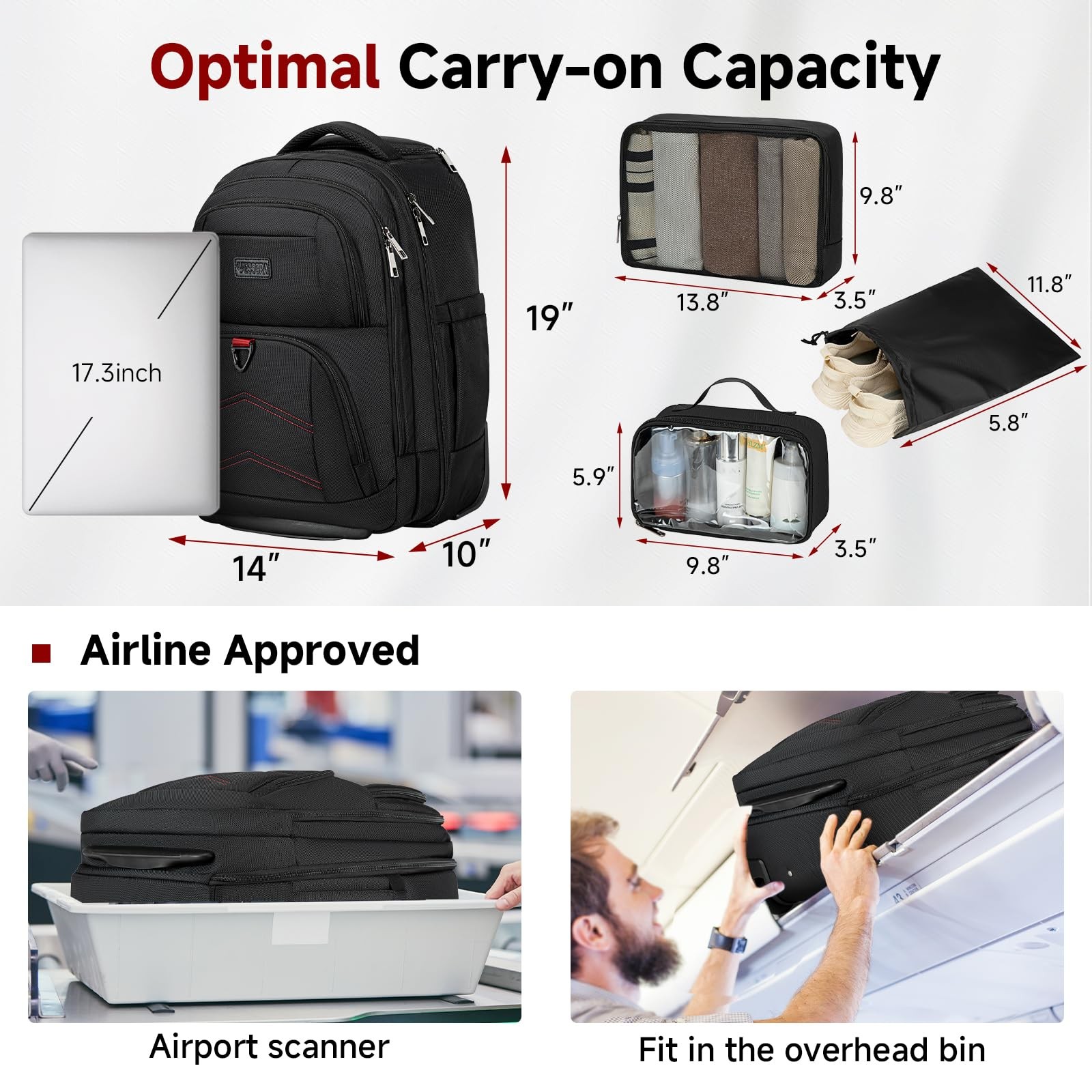 Rolling Backpack 45L Backpack with Wheels, 17.3 I… - image 5