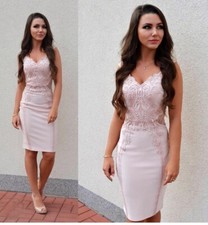Bodycon Dress Size 12 Pink Nude Lace Party Evening Occasion Wedding Cocktail