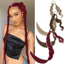 Braid Ponytail Extension w/ Elastic Tie Straight Wrap Around Braid Pony Tail 34"