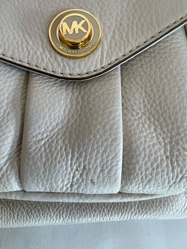 MICHAEL KORS DOUBLE POCKET SHOULDER BAG Bone Leather Hobo Purse MK Handbag Read - Picture 19 of 21