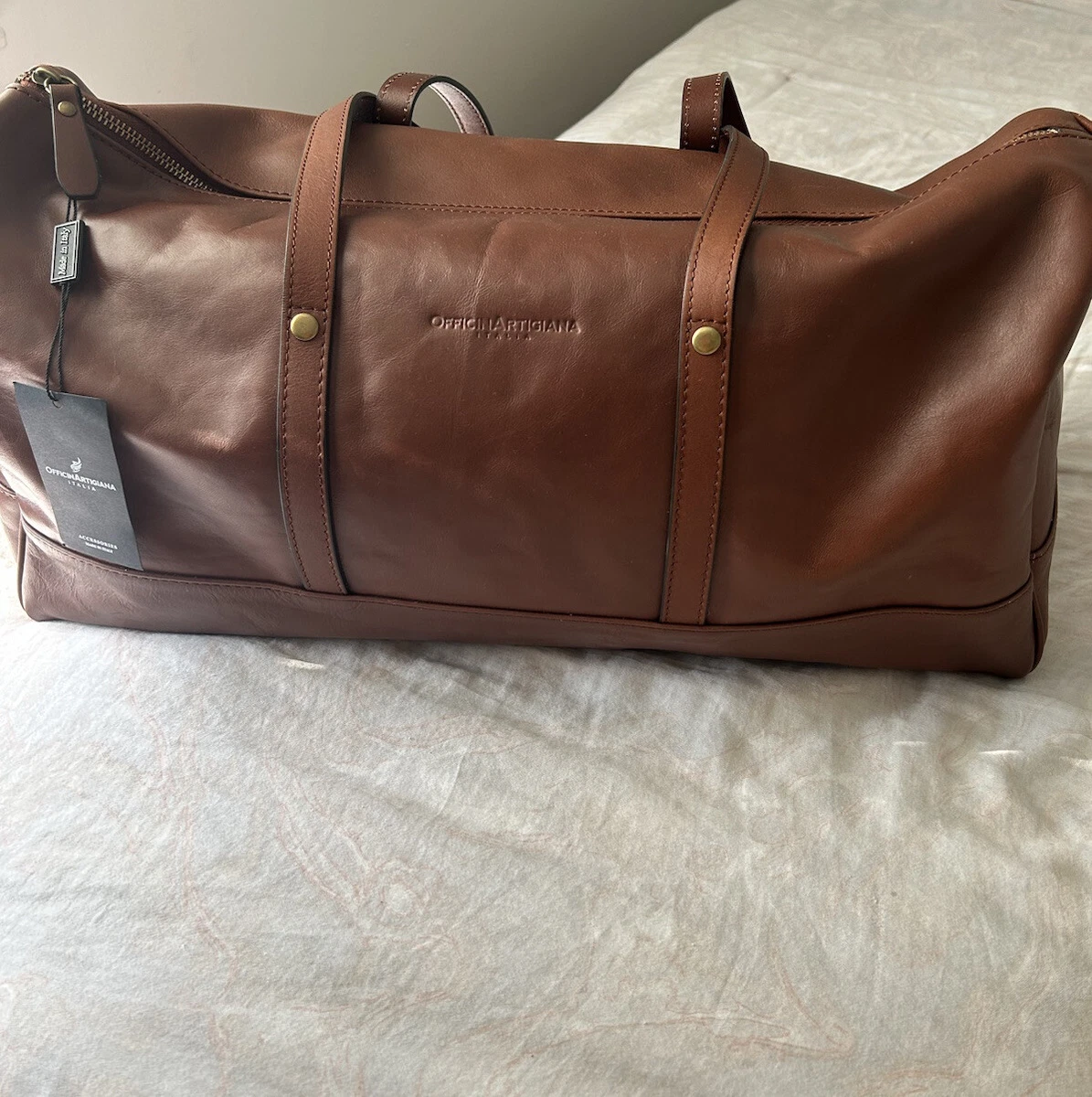 Officina Artigiana Italia NWT Leather Duffel Overnight Bag Brown