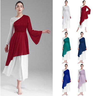 DE Damen Modern Party Kleid Lace Patchwork Tanzbekleidung Latin Kostüm Ballet