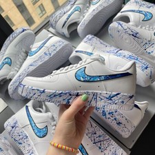 Nike Air Force 1 Custom White Shoes 'Blue Star Gradient Splatter' Mens Womens