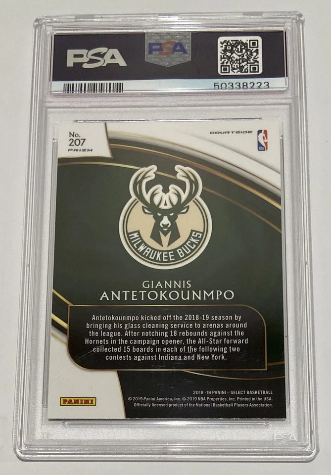 2018-19 Panini Select Courtside Silver Prizm Giannis Antetokounmpo #207 PSA 9 - Image 2 of 2
