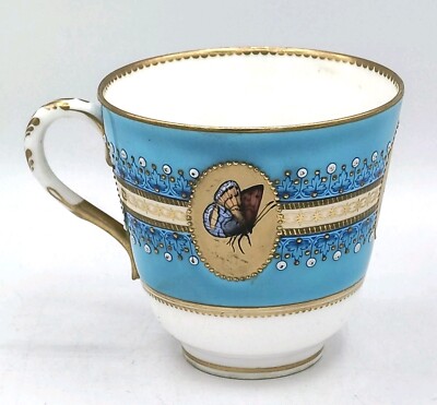 Royal Worcester Schmetterlinge, Libelle himmelblau gold Emaille Schmuck Tasse