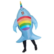 Adult Inflatable Narwhal Costume Mens Womens Blow Up Rainbow Fish Suit Halloween