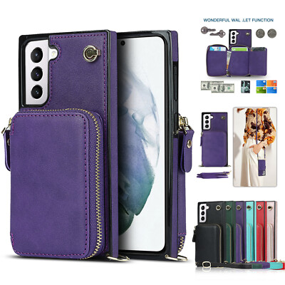 For Samsung Galaxy S23, S22 Ultra Crossbody Strap Card Bag Leather Wallet Case