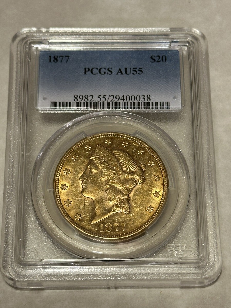 1877 AU55 PCGS Liberty Double Eagle $20 Gold Coin lustrous very