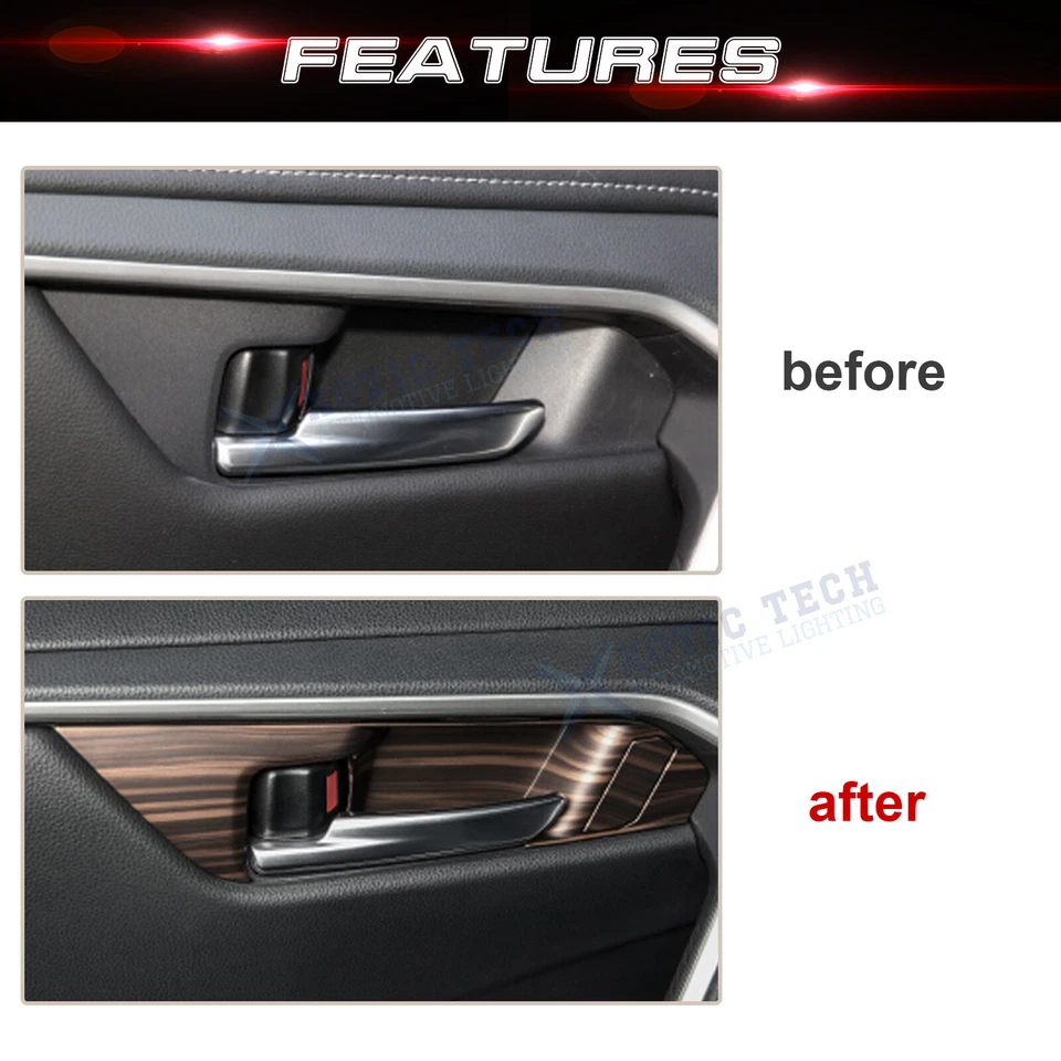 Para Toyota RAV4 2019-2025 maçaneta interna acabamento cercado estilo madeira preta - Imagem 3 de 4