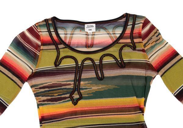 Jean Paul GAULTIER FEMME Native Striped Mesh T-shirt Size 40 Jean Paul GAULTIER FEMME Native Striped Mesh T-shirt Size 40