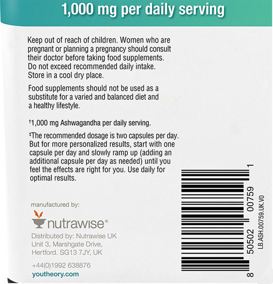 Youtheory Ashwagandha 1000mg Helps Resist Stress Vitality - Main Image